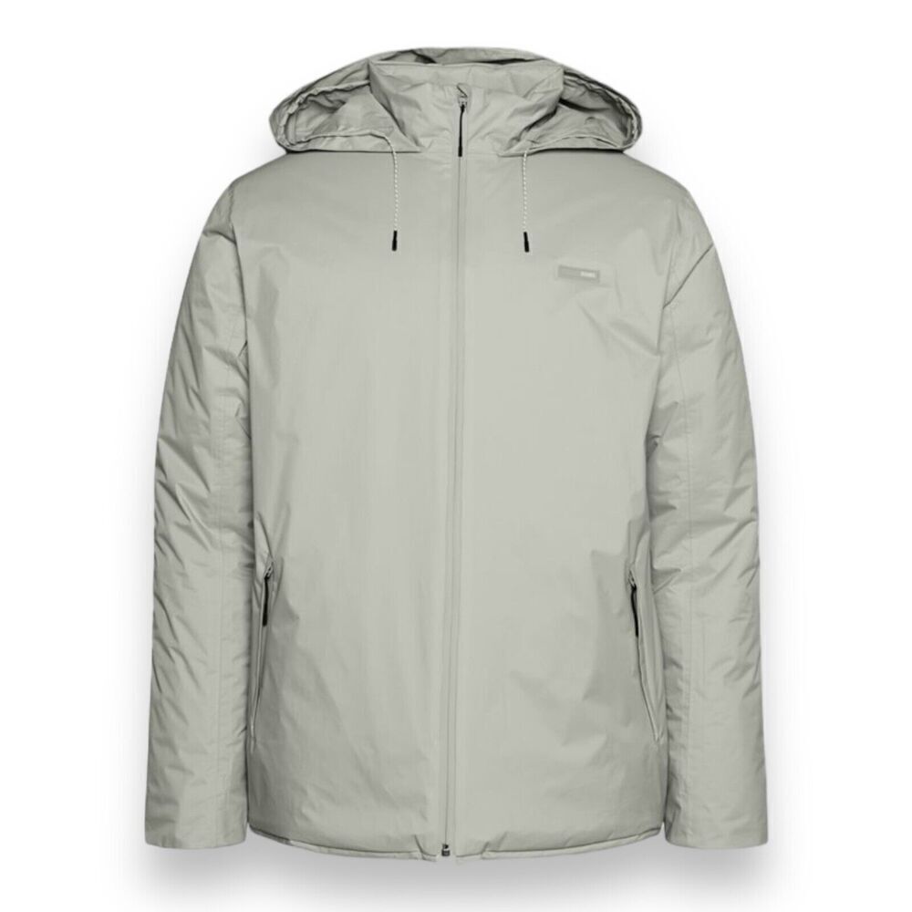 Rains Jacket WMNS XL‎ Cement Padded Nylon 15470 Full Zip Waterproof Hood